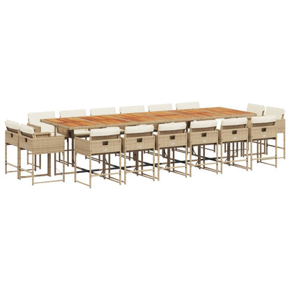 Set da Pranzo da Giardino 17 pz con Cuscini Beige in Polyrattan