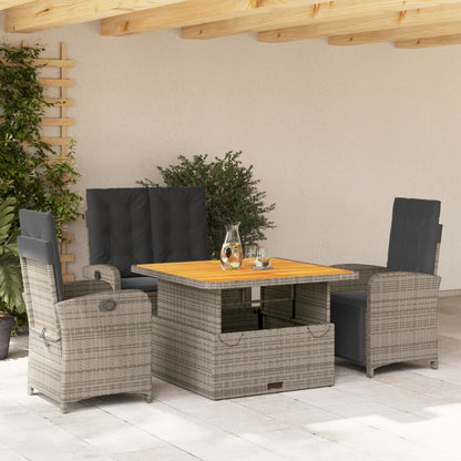 Set da Pranzo da Giardino 4 pz con Cuscini in Polyrattan Grigio
