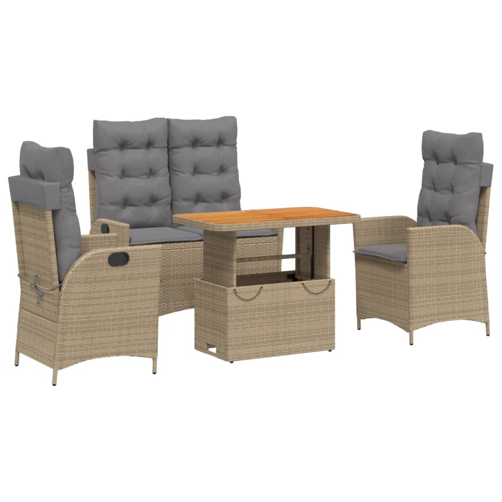 Set da Pranzo da Giardino 4 pz con Cuscini Beige in Polyrattan