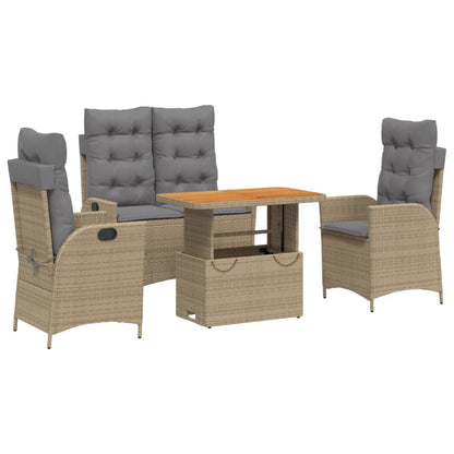 Set da Pranzo da Giardino 4 pz con Cuscini Beige in Polyrattan