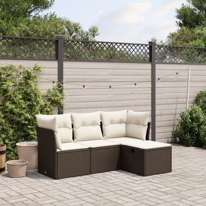 Set Divano da Giardino 4 pz con Cuscini Marrone in Polyrattan