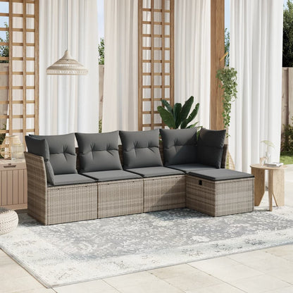 Set Divano da Giardino 5pz con Cuscini Grigio Chiaro Polyrattan