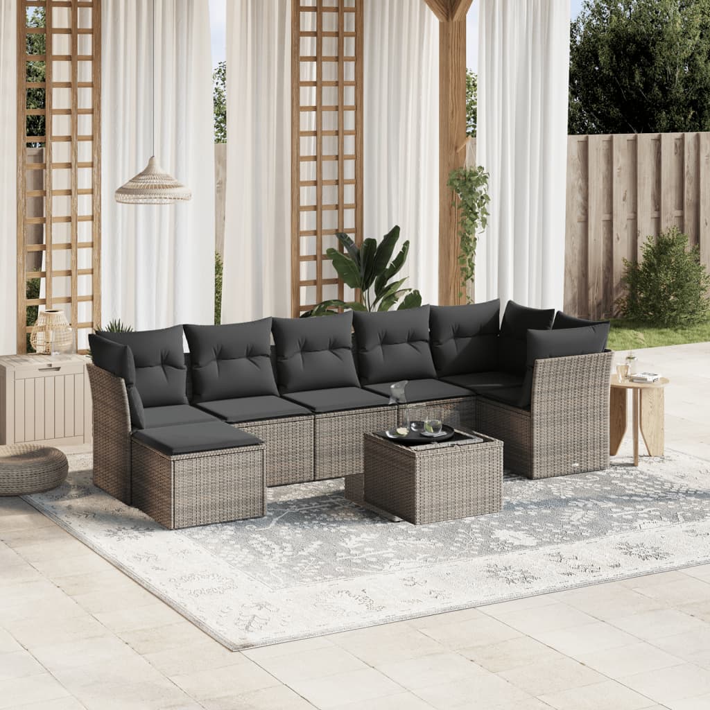 Set Divano da Giardino 8pz con Cuscini Grigio Chiaro Polyrattan