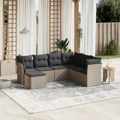 Set Divani da Giardino 7pz con Cuscini Grigio Chiaro Polyrattan