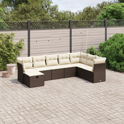 Set Divani da Giardino 8 pz con Cuscini Marrone in Polyrattan