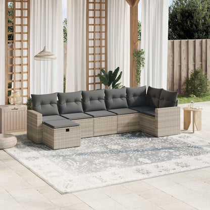 Set Divani da Giardino 7pz con Cuscini Grigio Chiaro Polyrattan