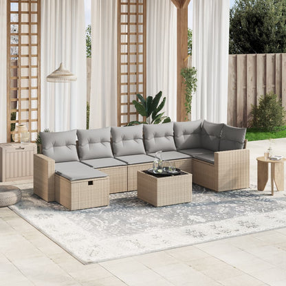 Set Divano da Giardino 8 pz con Cuscini Beige Misto Polyrattan