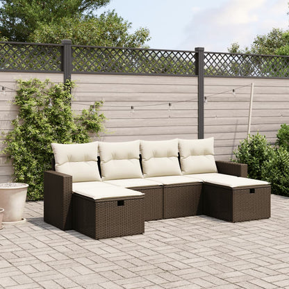 Set Divano da Giardino 6 pz con Cuscini Marrone in Polyrattan