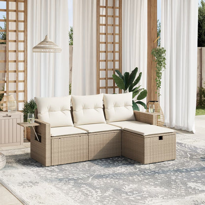Set Divano da Giardino 4 pz con Cuscini Beige in Polyrattan