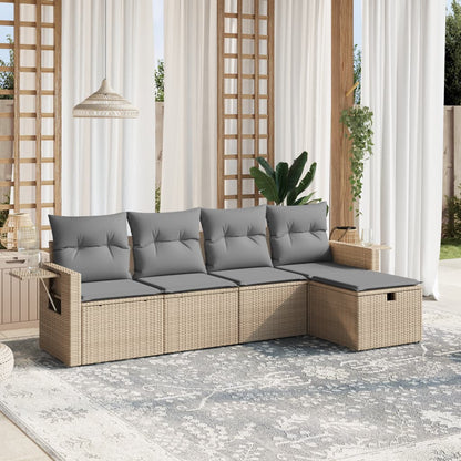 Set Divano da Giardino 5 pz con Cuscini Beige Misto Polyrattan