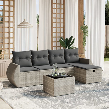 Set Divano da Giardino 6pz con Cuscini Grigio Chiaro Polyrattan
