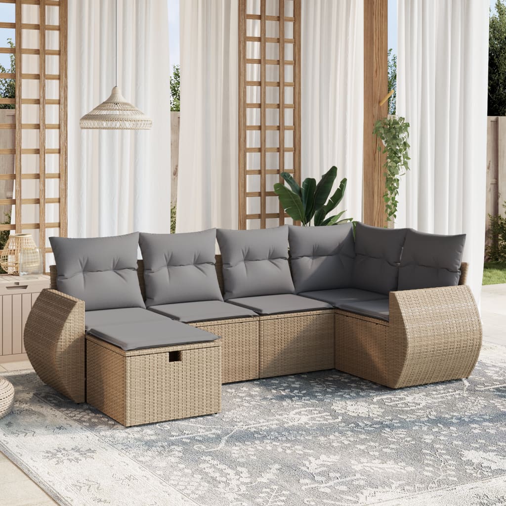 Set Divano da Giardino 6 pz con Cuscini Beige Misto Polyrattan
