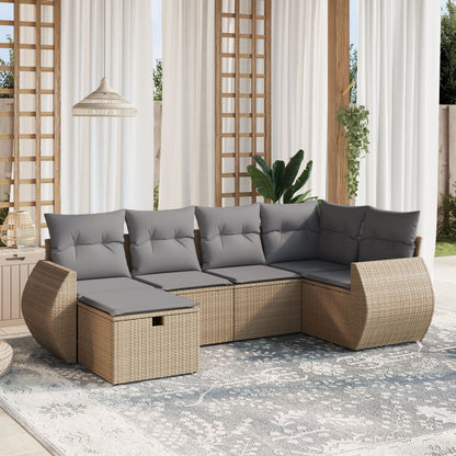 Set Divano da Giardino 6 pz con Cuscini Beige Misto Polyrattan