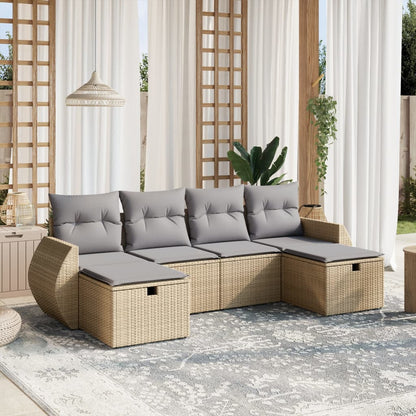 Set Divano da Giardino 6 pz con Cuscini Beige Misto Polyrattan