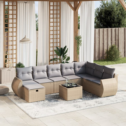 Set Divano da Giardino 9 pz con Cuscini Beige Misto Polyrattan