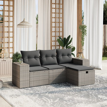 Set Divani da Giardino 4 pz con Cuscini in Polyrattan Grigio