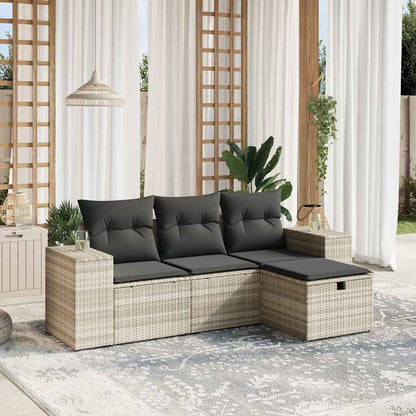 Set Divano da Giardino 4pz con Cuscini Grigio Chiaro Polyrattan