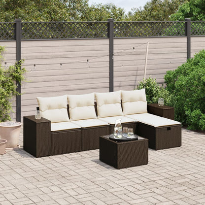 Set Divano da Giardino 6 pz con Cuscini Marrone in Polyrattan