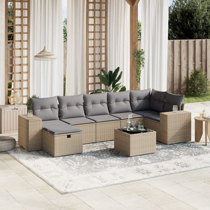 Set Divano da Giardino 8 pz con Cuscini Beige Misto Polyrattan