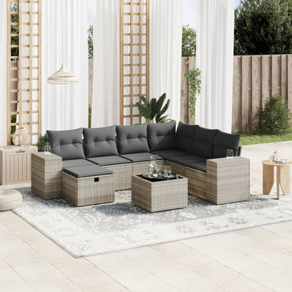Set Divano da Giardino 8pz con Cuscini Grigio Chiaro Polyrattan