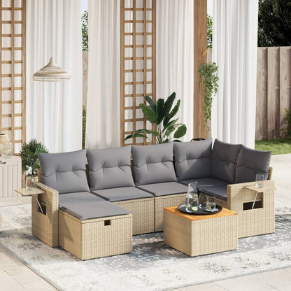 Set Divano da Giardino 7 pz con Cuscini Beige Misto Polyrattan