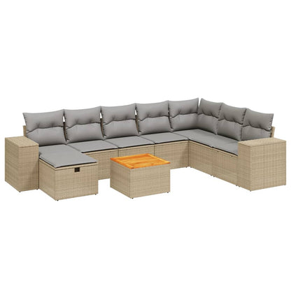 Set Divano da Giardino 9 pz con Cuscini Beige Misto Polyrattan