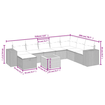 Set Divano da Giardino 9 pz con Cuscini Beige Misto Polyrattan