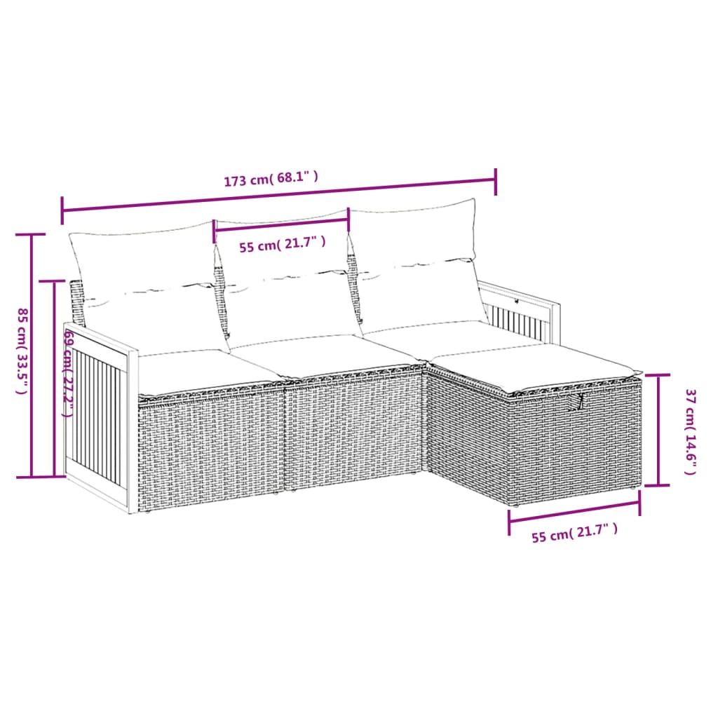 Set Divano da Giardino 4 pz con Cuscini Beige Misto Polyrattan