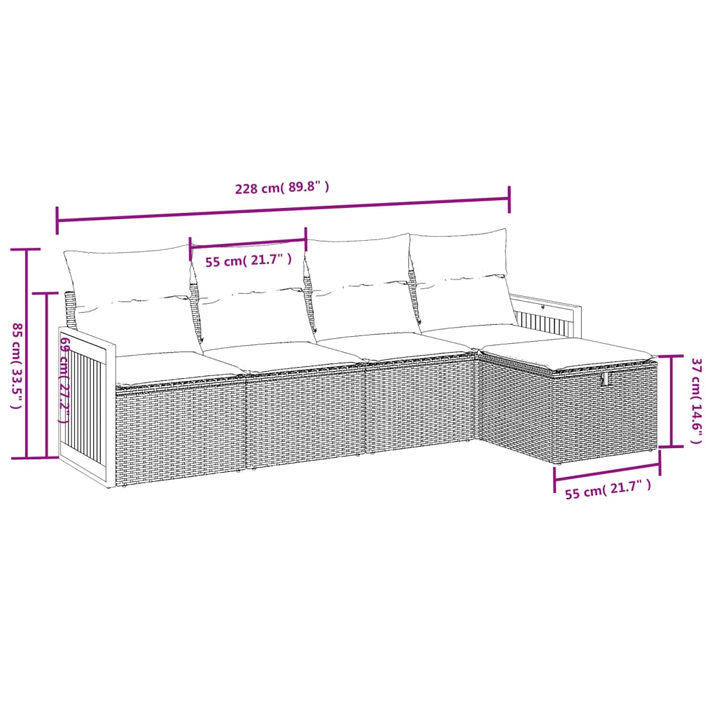 Set Divano da Giardino 5 pz con Cuscini Beige Misto Polyrattan