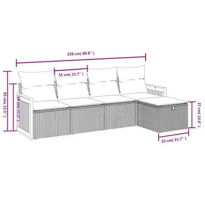 Set Divano da Giardino 5 pz con Cuscini Beige Misto Polyrattan