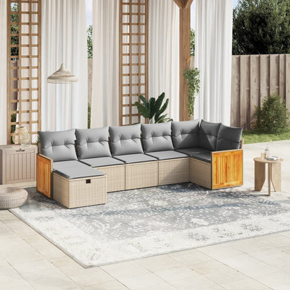 Set Divano da Giardino 7 pz con Cuscini Beige Misto Polyrattan