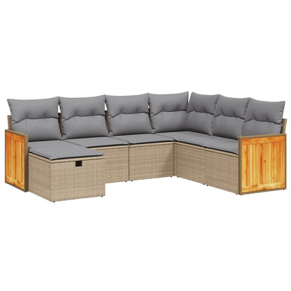 Set Divano da Giardino 7 pz con Cuscini Beige Misto Polyrattan