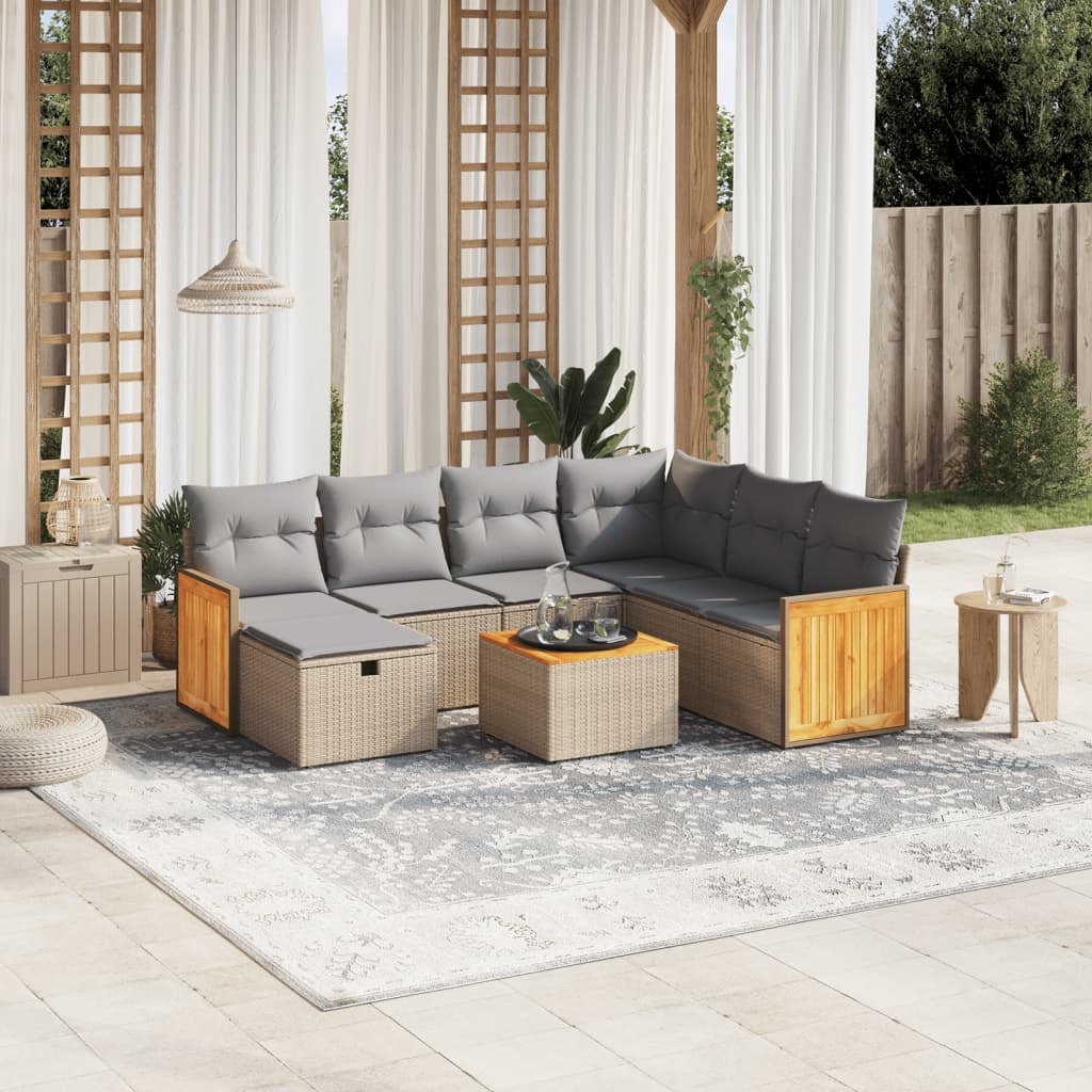Set Divano da Giardino 8 pz con Cuscini Beige Misto Polyrattan