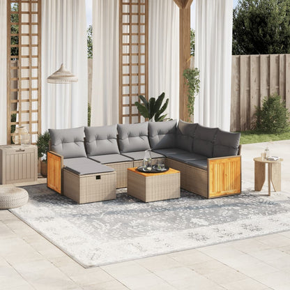 Set Divano da Giardino 8 pz con Cuscini Beige Misto Polyrattan