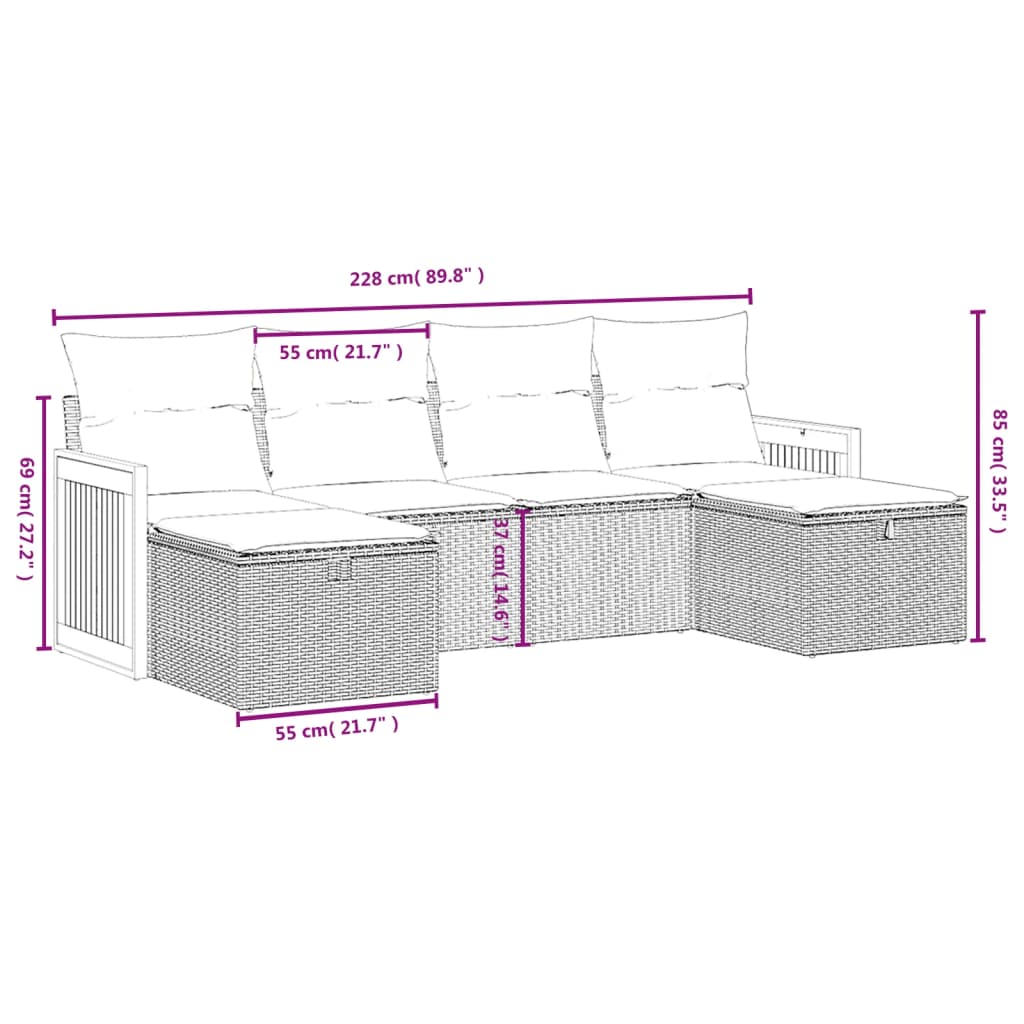 Set Divano da Giardino 6 pz con Cuscini Beige Misto Polyrattan