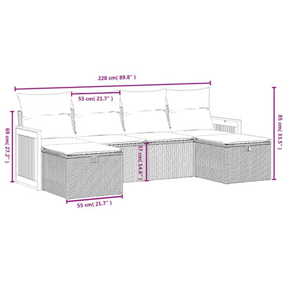 Set Divano da Giardino 6 pz con Cuscini Beige Misto Polyrattan