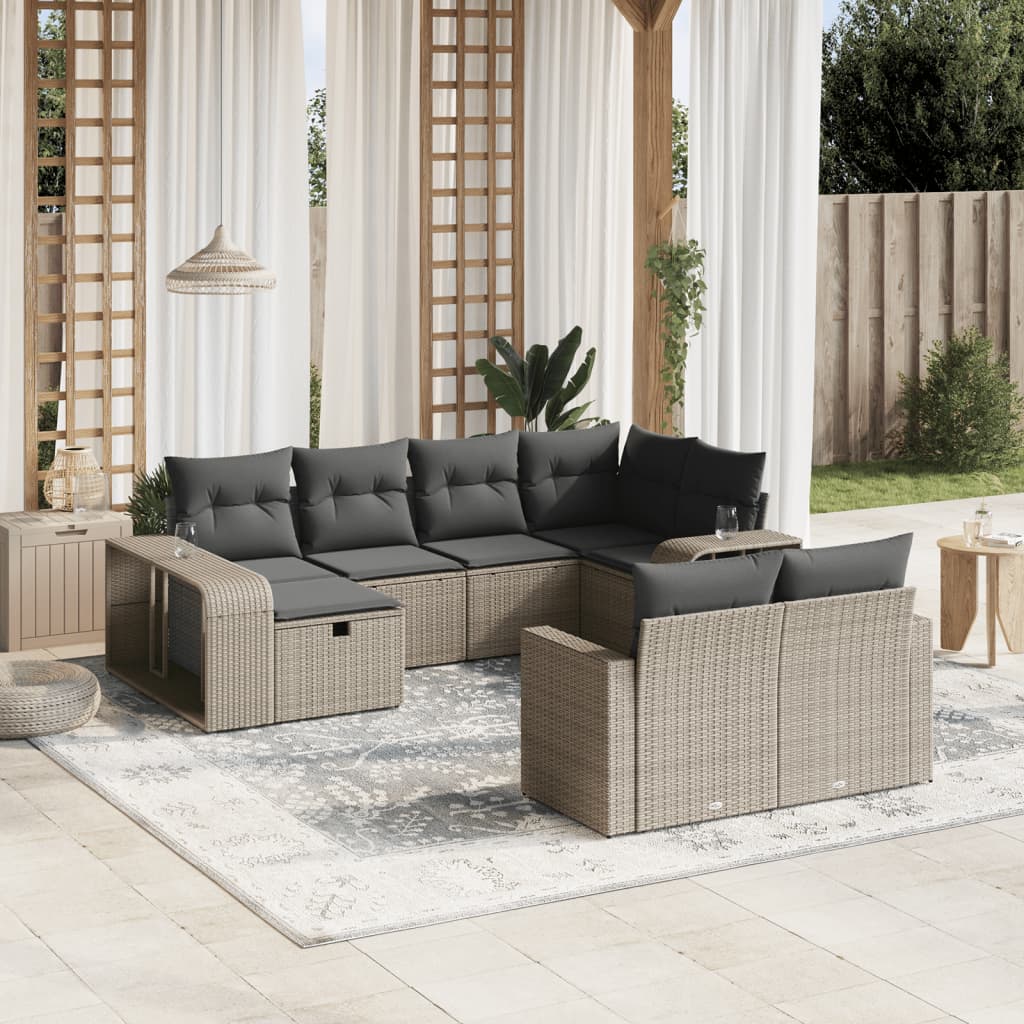Set Divano Giardino 10 pz con Cuscini Grigio Chiaro Polyrattan