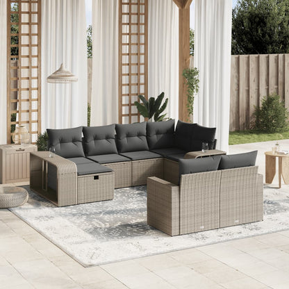 Set Divano Giardino 10 pz con Cuscini Grigio Chiaro Polyrattan
