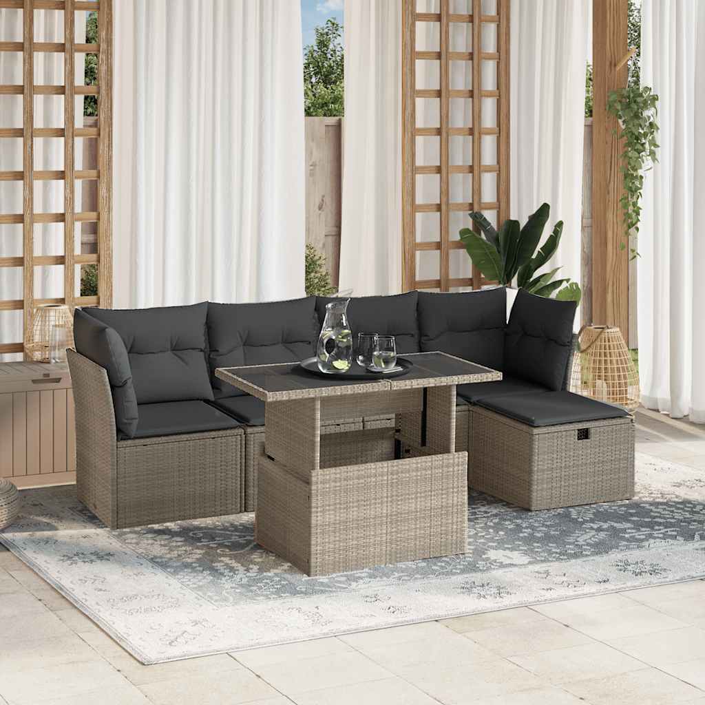 Set Divano da Giardino 6pz con Cuscini Grigio Chiaro Polyrattan