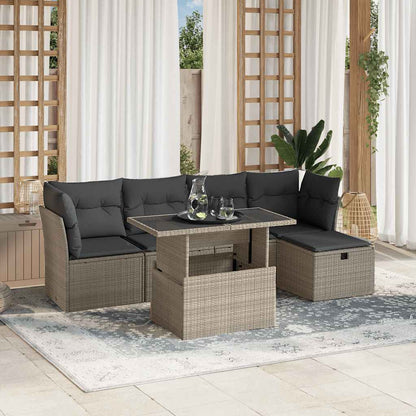 Set Divano da Giardino 6pz con Cuscini Grigio Chiaro Polyrattan