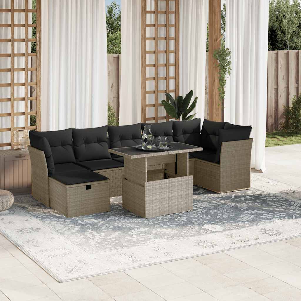 Set Divano da Giardino 8pz con Cuscini Grigio Chiaro Polyrattan