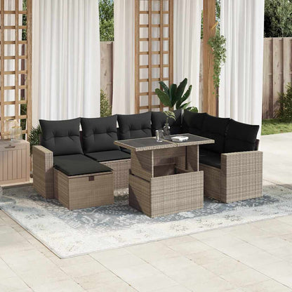 Set Divano da Giardino 8pz con Cuscini Grigio Chiaro Polyrattan