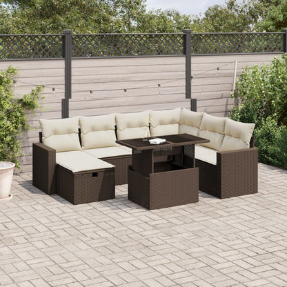 Set Divani da Giardino 8 pz con Cuscini Marrone in Polyrattan