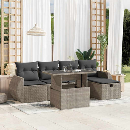 Set Divano da Giardino 6pz con Cuscini Grigio Chiaro Polyrattan