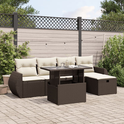 Set Divano da Giardino 6 pz con Cuscini Marrone in Polyrattan