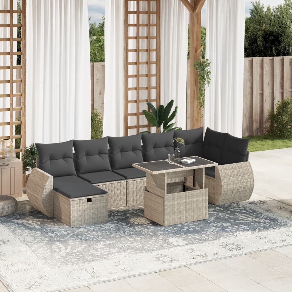 Set Divano da Giardino 8pz con Cuscini Grigio Chiaro Polyrattan