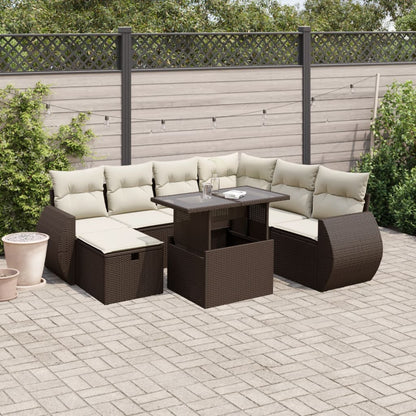 Set Divani da Giardino 8 pz con Cuscini Marrone in Polyrattan