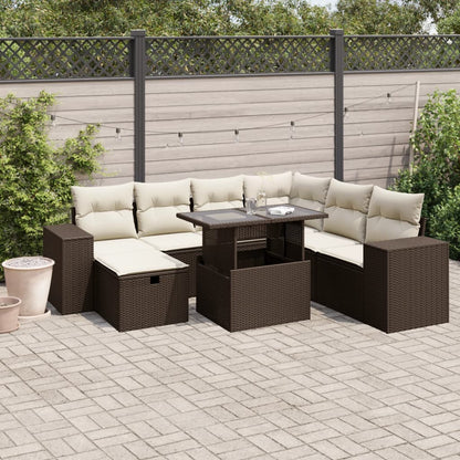 Set Divani da Giardino 8 pz con Cuscini Marrone in Polyrattan