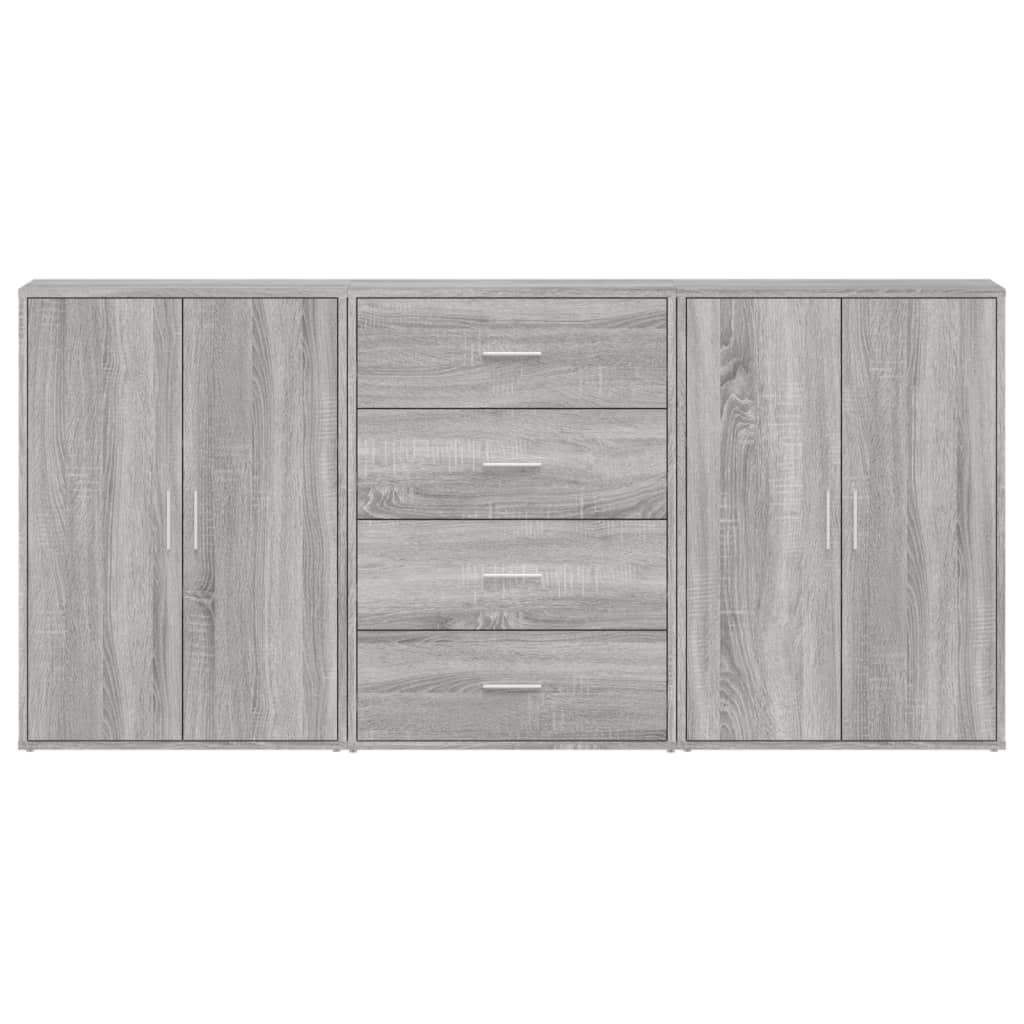 Credenze 3 pz Grigio Sonoma 60x31x84 cm in Legno Multistrato