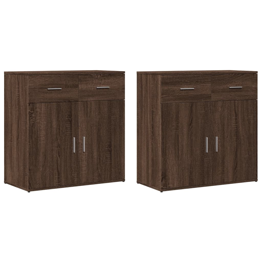Credenze 2 pz Rovere Marrone 79x38x80 cm in Legno Multistrato